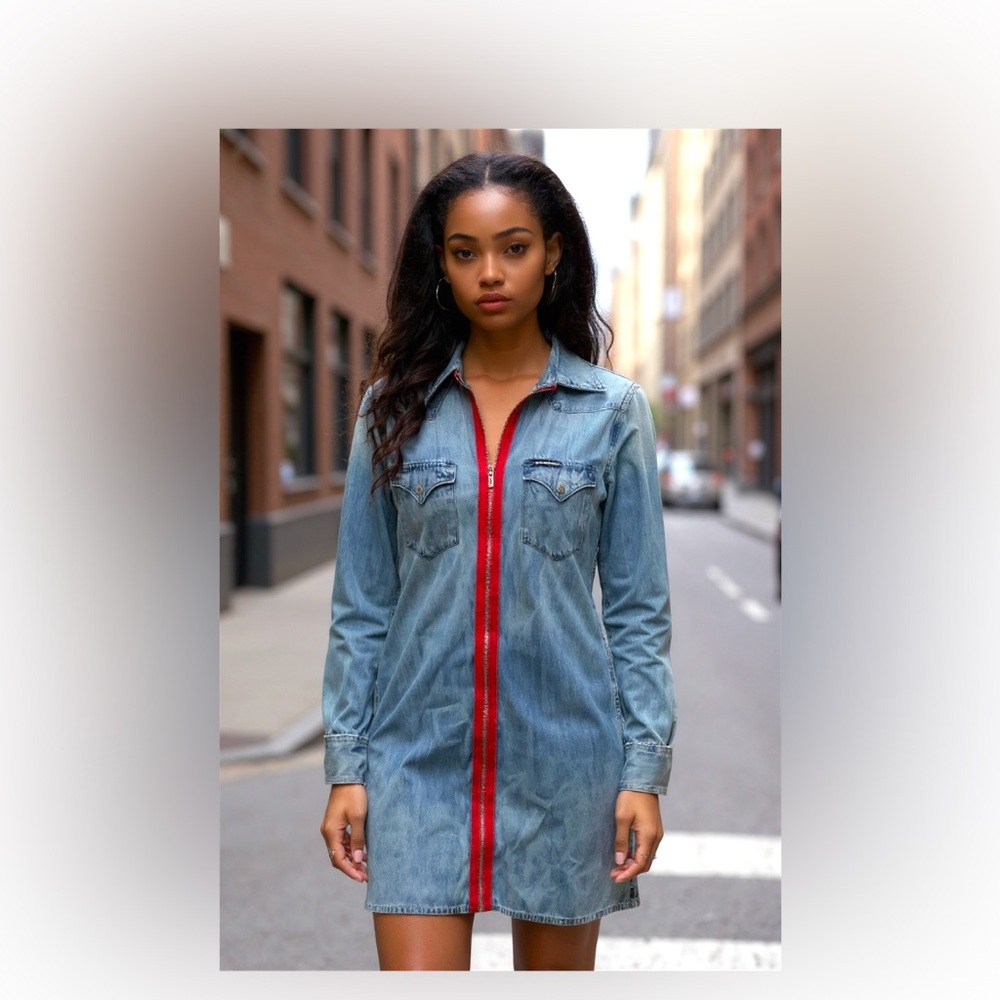 Calvin Klein Jean Blue Denim Shirt Dress S Women Cottagecore Streetwear Western